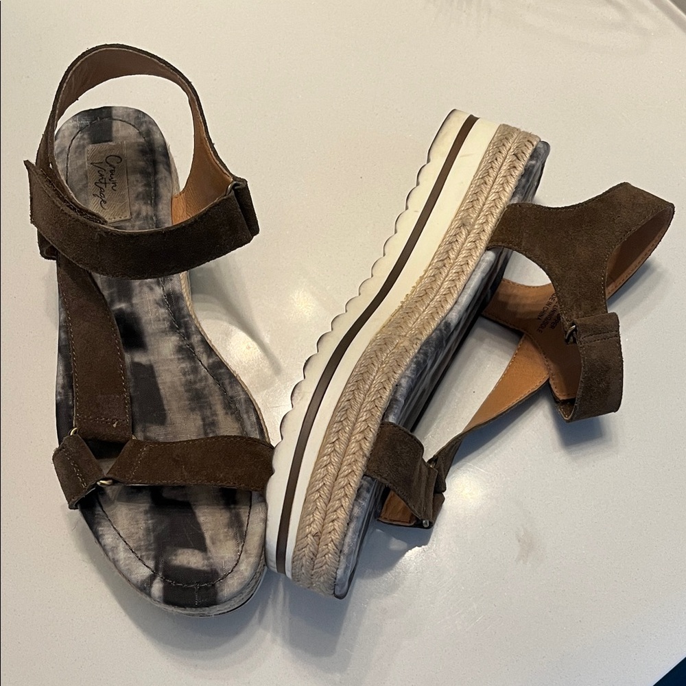 Suede Platform Sandals with Jute Trim